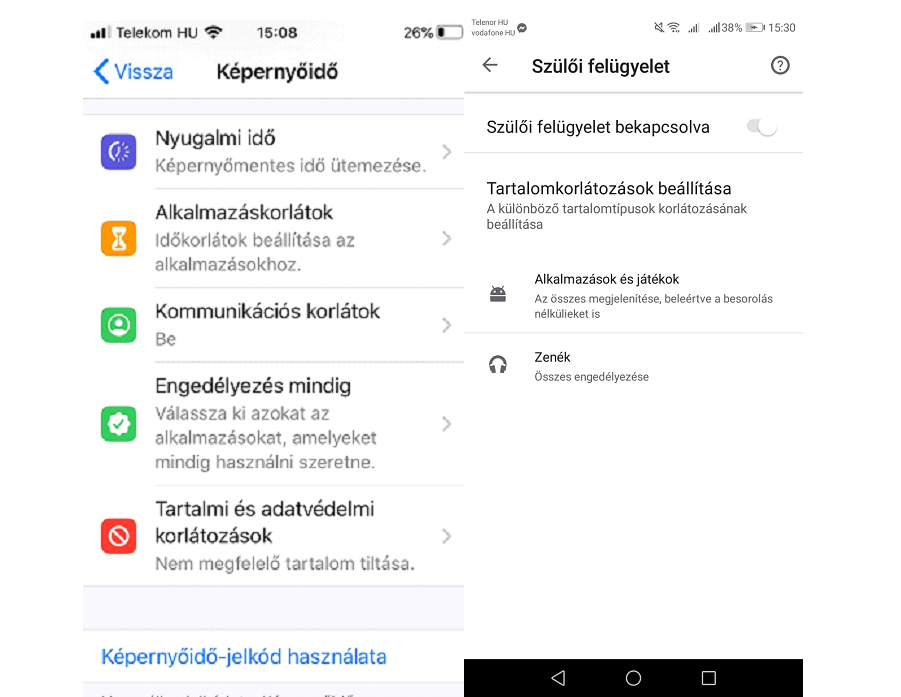 Az IOS illetve az Android szülői felügyelete